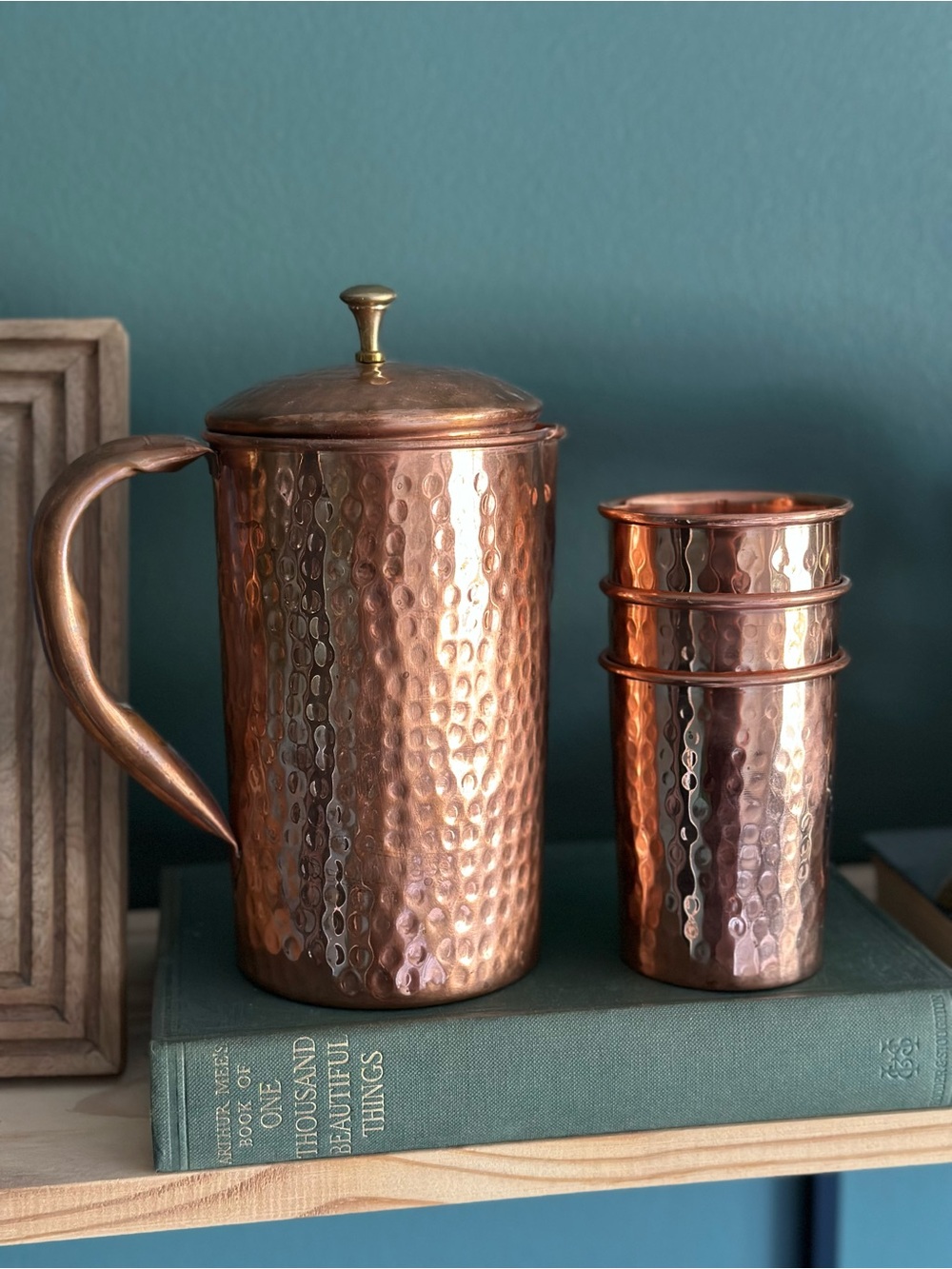 Hammered Copper Pitcher and Tumblers Set - Warm Copper Finish